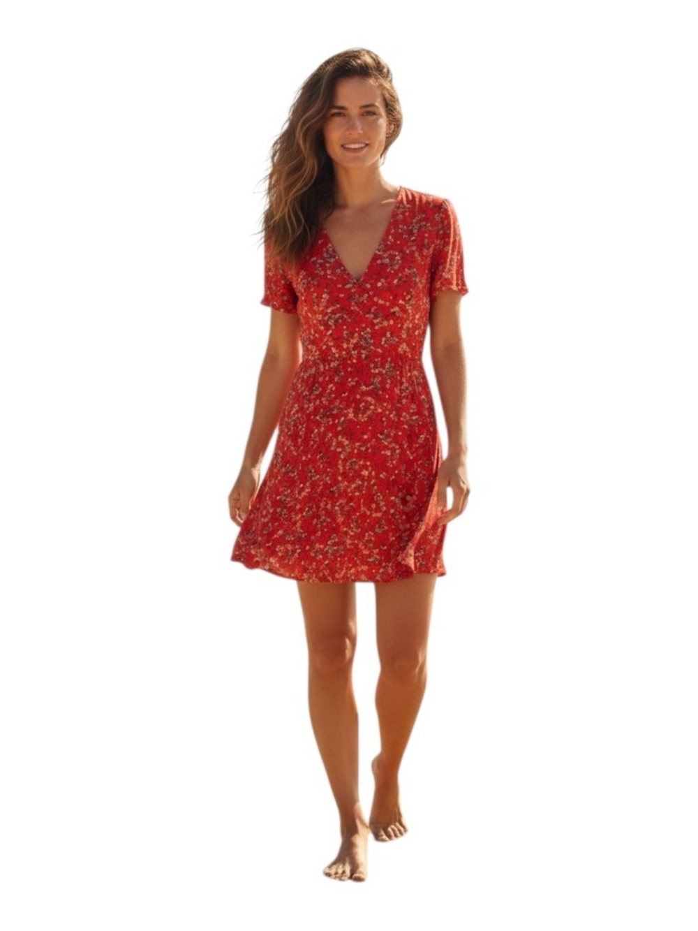 Wild Fable Red Floral V-Neck Short Dress